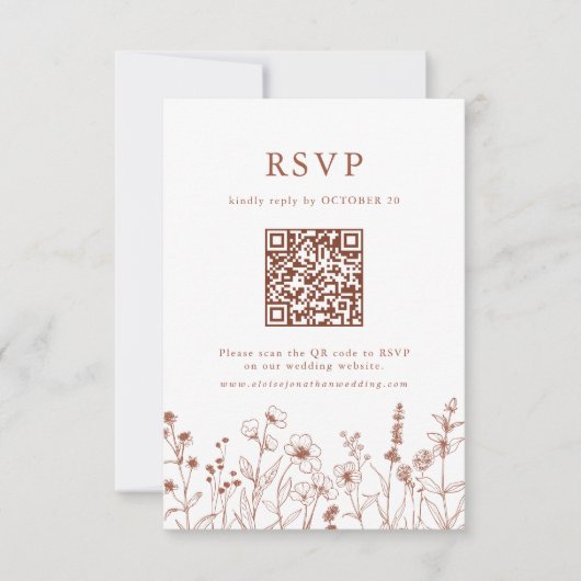 Terracotta Rustic Floral Herfst Wildflower QR-code RSVP Kaartje (Voorkant)
