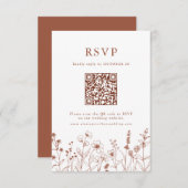 Terracotta Rustic Floral Herfst Wildflower QR-code RSVP Kaartje (Voorkant / Achterkant)