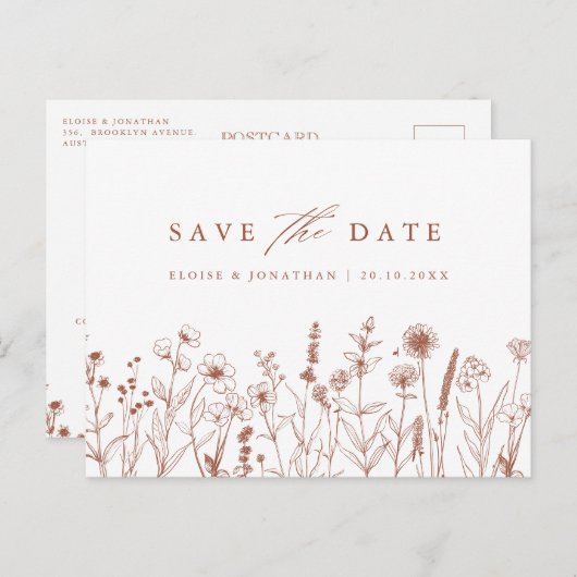 Terracotta Rustic Herfst Wildflower Bewaar de datu Briefkaart (Voorkant / Achterkant)