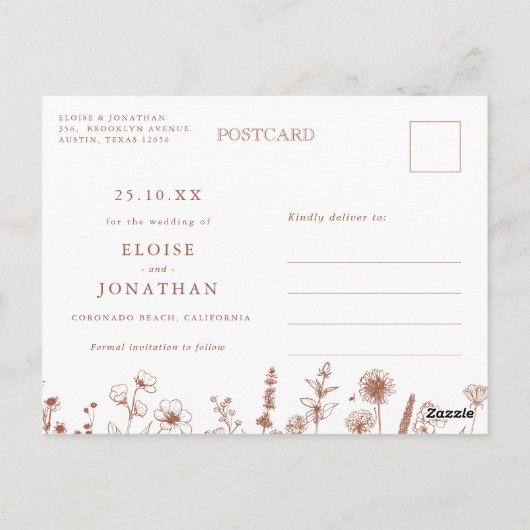 Terracotta Rustic Herfst Wildflower Bewaar de datu Briefkaart (Achterkant)