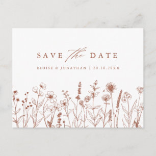 Terracotta Rustic Herfst Wildflower Bewaar de datu Briefkaart