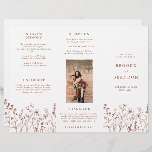 Terracotta Rustic Herfst Wildflower Wedding Progra (Voorkant / Achterkant)