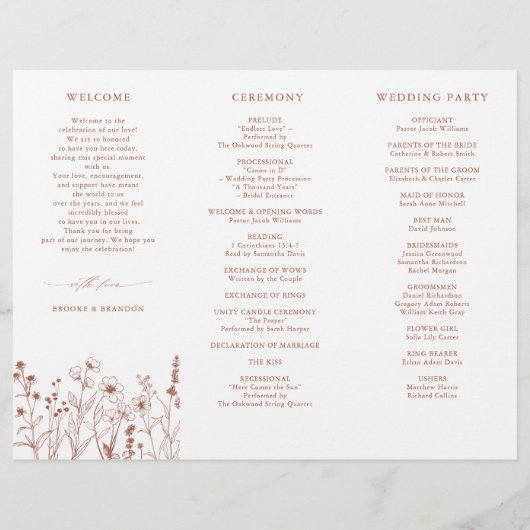 Terracotta Rustic Herfst Wildflower Wedding Progra (Achterkant)