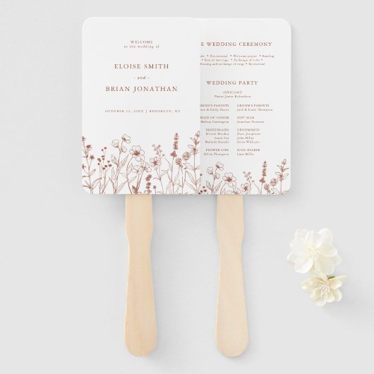 Terracotta Rustic Herfst Wildflower Wedding Progra Handwaaier (Voorkant en achterkant)