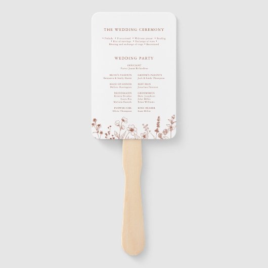 Terracotta Rustic Herfst Wildflower Wedding Progra Handwaaier (Achterkant)