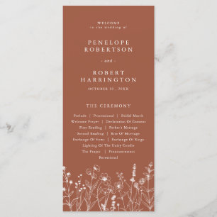 Terracotta Rustic Herfst Wildflower Wedding Progra Programmakaart