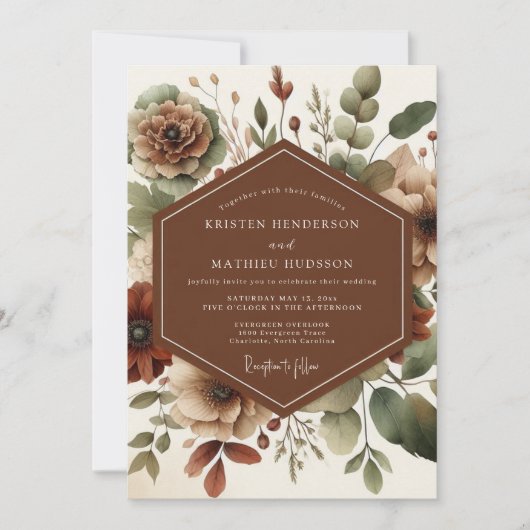 Terracotta Rustic Meadow Wedding Kaart (Voorkant)