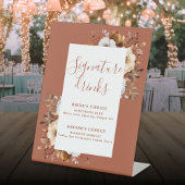 Terracotta Rustic Modern Floral Signature Drinken Reclamebord Met Voetstuk