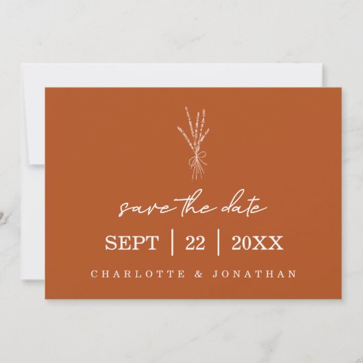 Terracotta Rustic Modern Hand Geschreven Wedding Save The Date (Voorkant)