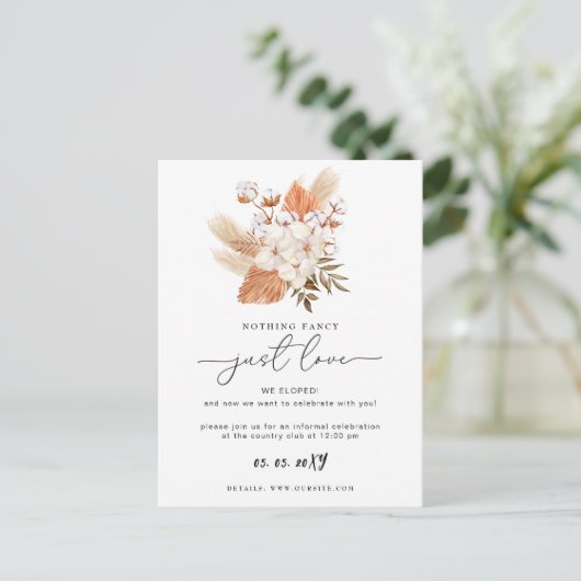 Terracotta Rustic Pampas Grass Wedding Reception C Briefkaart (Staand voorkant)