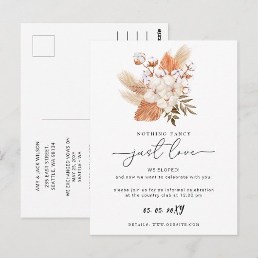 Terracotta Rustic Pampas Grass Wedding Reception C Briefkaart (Voorkant / Achterkant)