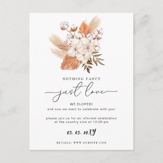 Terracotta Rustic Pampas Grass Wedding Reception C Briefkaart (Voorkant)