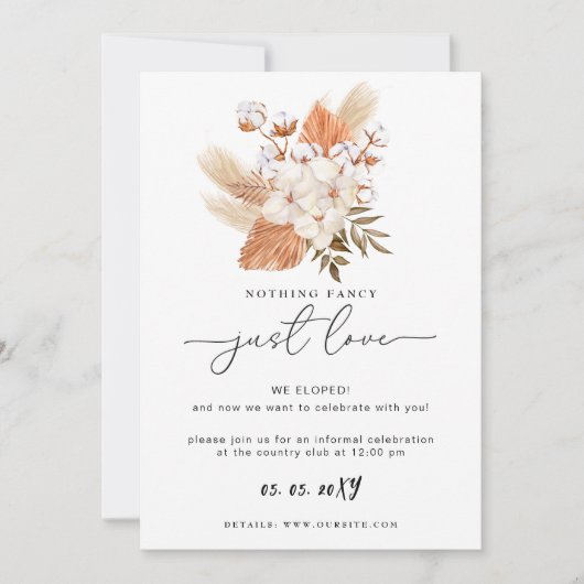 Terracotta Rustic Pampas Grass Wedding Reception Kaart (Voorkant)