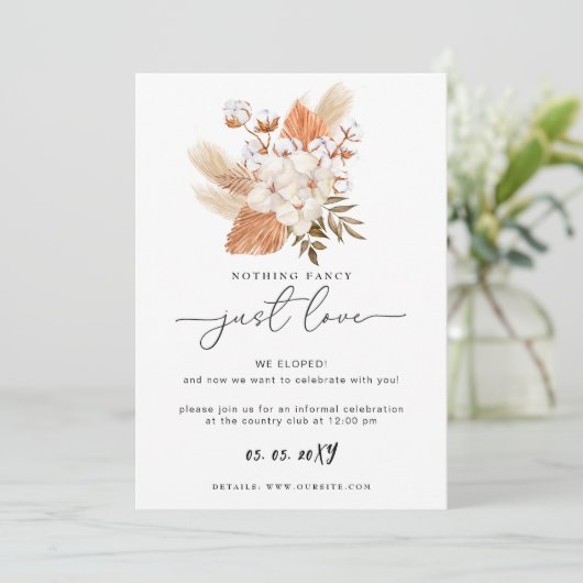 Terracotta Rustic Pampas Grass Wedding Reception Kaart (Staand voorkant)