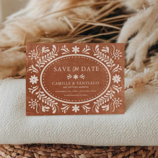 Terracotta Rustic Papel Picado Bewaar de datum Save The Date