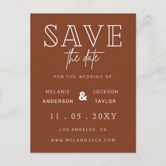 Terracotta Rustiek Verbrand Sinaasappel Boho Bewaa Aankondigingskaart (Voorkant)