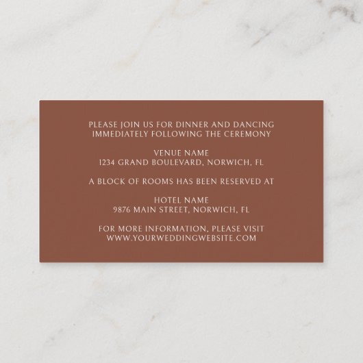 Terracotta rustieke bloemen Boho herfst bruiloft d Informatiekaartje (Achterkant)