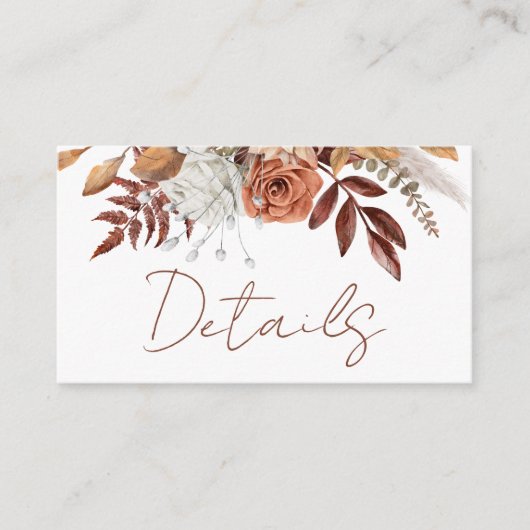 Terracotta rustieke bloemen Boho herfst bruiloft d Informatiekaartje (Voorkant)