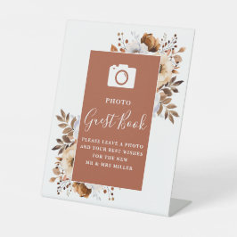 Terracotta Rustieke Bloemen Foto Gastboek Trouwen Reclamebord Met Voetstuk