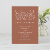 Terracotta Rustieke Bloemen Herfst Wildflower Foto Save The Date (Staand voorkant)