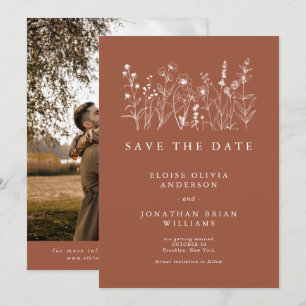Terracotta Rustieke Bloemen Herfst Wildflower Foto Save The Date