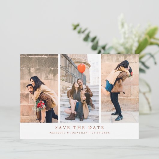 Terracotta Rustieke Bloemen Herfst Wildflower Foto Save The Date (Staand voorkant)