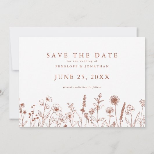 Terracotta Rustieke Bloemen Herfst Wildflower Foto Save The Date (Achterkant)