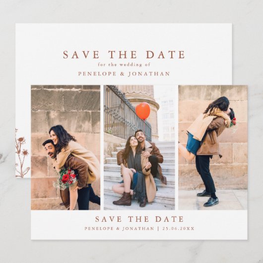 Terracotta Rustieke Bloemen Herfst Wildflower Foto Save The Date (Voorkant / Achterkant)