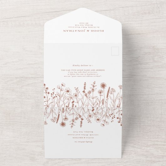 Terracotta Rustieke Bloemen Herfst Wildflower Huwe All In One Uitnodiging (Buitenkant)