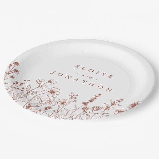 Terracotta Rustieke Bloemen Herfst Wildflower Huwe Papieren Bordje (Gekanteld)