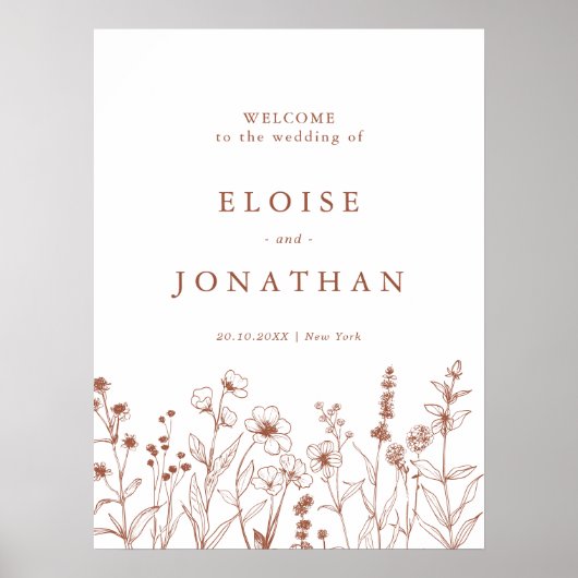 Terracotta Rustieke Bloemen Herfst Wildflower Huwe Poster (Voorkant)