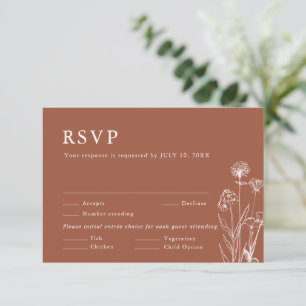 Terracotta Rustieke Bloemen Herfst Wildflower Huwe RSVP Kaartje