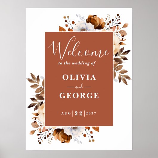 Terracotta rustieke bloemenbruiloft welkomstbord poster (Voorkant)