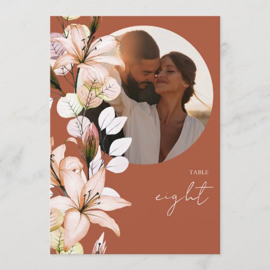 Terracotta rustieke Boho bloemenfoto tafel nummer Kaart (Voorkant)