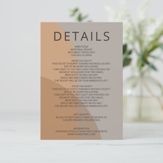 Terracotta rustieke boho boog moderne bruiloft informatiekaartje (Staand voorkant)