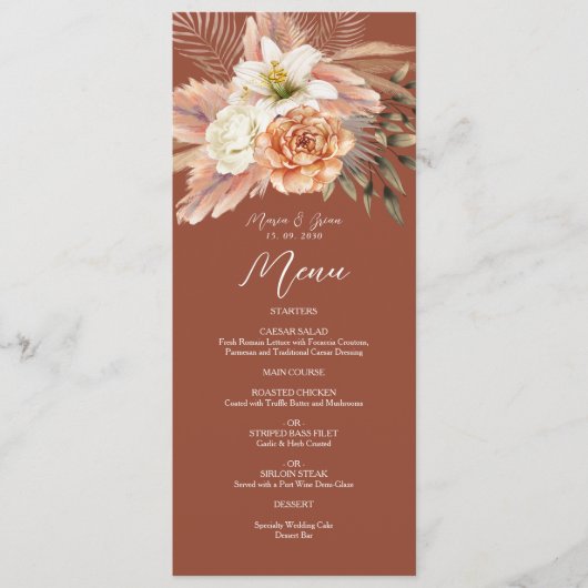Terracotta rustieke Boho bruiloft Menu (Voorkant)