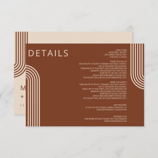 Terracotta Rustieke Boho Gebogen Moderne Trouw Informatiekaartje (Voorkant / Achterkant)