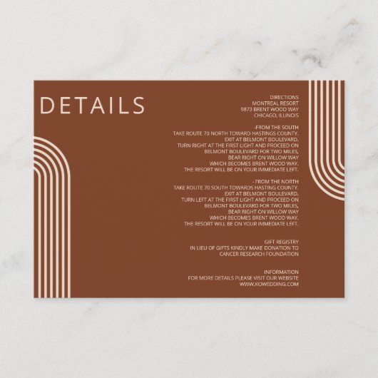 Terracotta Rustieke Boho Gebogen Moderne Trouw Informatiekaartje (Voorkant)