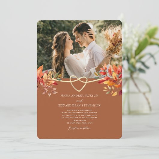 Terracotta Rustieke Boho Herfst Bruiloft Kaart (Staand voorkant)