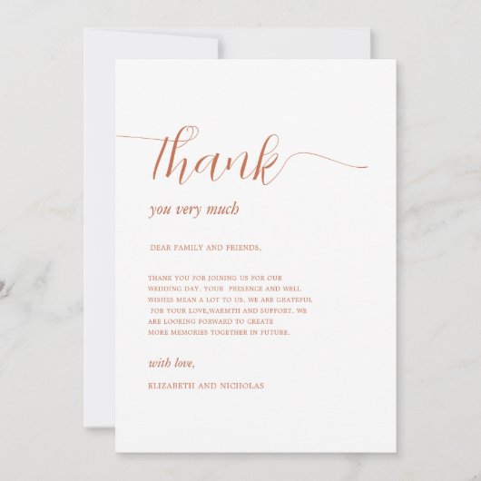 Terracotta rustieke boho val bruiloft bedankkaart (Voorkant)