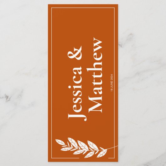 Terracotta rustieke chique bruiloft menu (Achterkant)