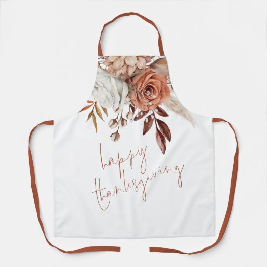 Terracotta Rustieke Herfst Bloemen Happy Thanksgiv Schort (Voorkant)