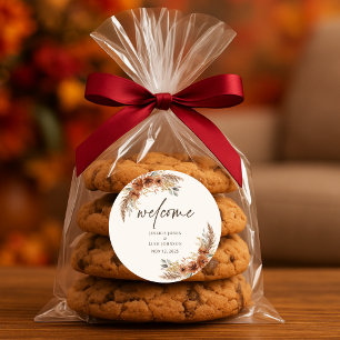 Terracotta Rustieke Herfst Bloemen Huwelijk Welkom Ronde Sticker