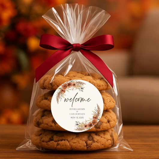 Terracotta Rustieke Herfst Bloemen Huwelijk Welkom Ronde Sticker