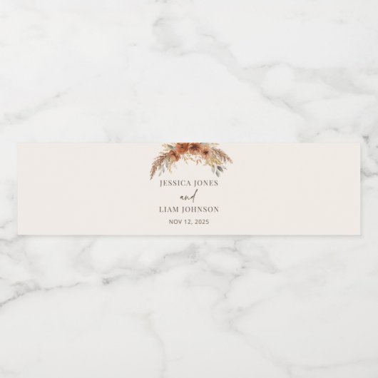 Terracotta Rustieke Herfst Bloemen Huwelijksgunste Waterfles Etiket (Enkel label)