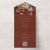 Terracotta rustieke Herfst bloemenbruiloft QR All In One Uitnodiging (Binnen)
