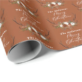 Terracotta rustieke hert bloemenvrolijk kerstfeest cadeaupapier (Rol Hoek)