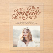 Terracotta rustieke kalligrafie Foto Afstuderen Acryl Uitnodigingen (Voorkant)