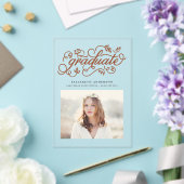 Terracotta rustieke kalligrafie Foto Afstuderen Acryl Uitnodigingen (Insitu (Huwelijk))