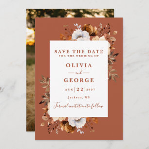 Terracotta Rustieke Waterverf Bloemen Fotobruiloft Save The Date